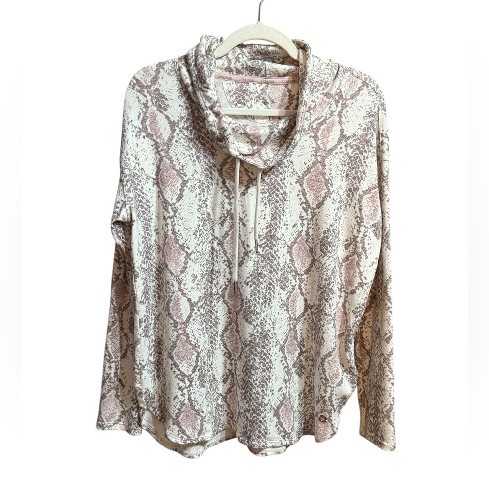 Calvin Klein Snakeskin Print Cowl Neck Pullover Purple & Gray Women’s Top Sz S